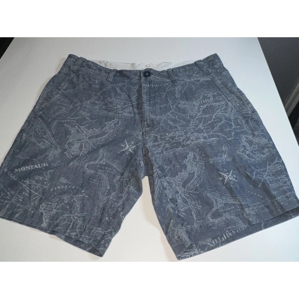Polo Ralph Lauren Shorts Mens 36 Blue Chambray Long Island‎ Map Very Rare VTG